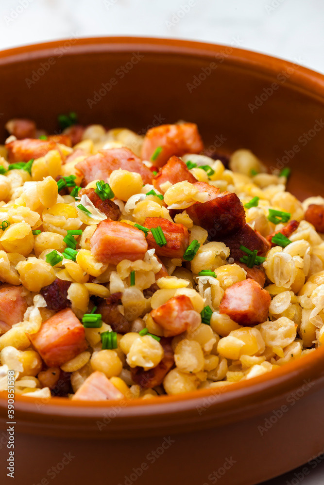 salad of yellow peas, bacon and parsley salad of yellow peas, bacon and parsley