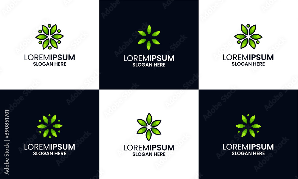 set of green nature flower logo design template