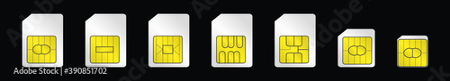 set of SIM card. cartoon icon design template with various models vector illustration isolated on black background