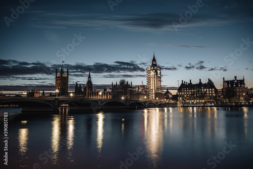 Wide angle, long exposure shot of Westminster palace at sunset