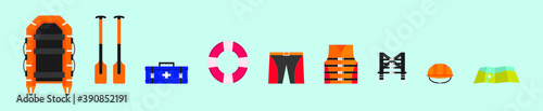 set of river rafting. cartoon icon design template with various models vector illustration isolated on blue background