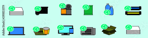 set of cute recycling. cartoon icon design template with various models vector illustration isolated on blue background