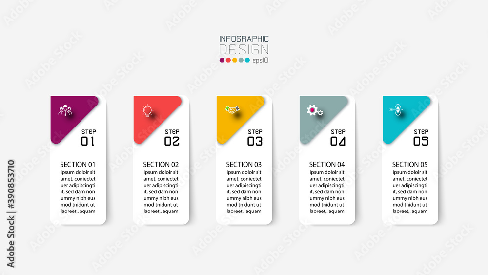 Design square 5 steps use for show step of work or brochure and advertise. infographic illustration.
