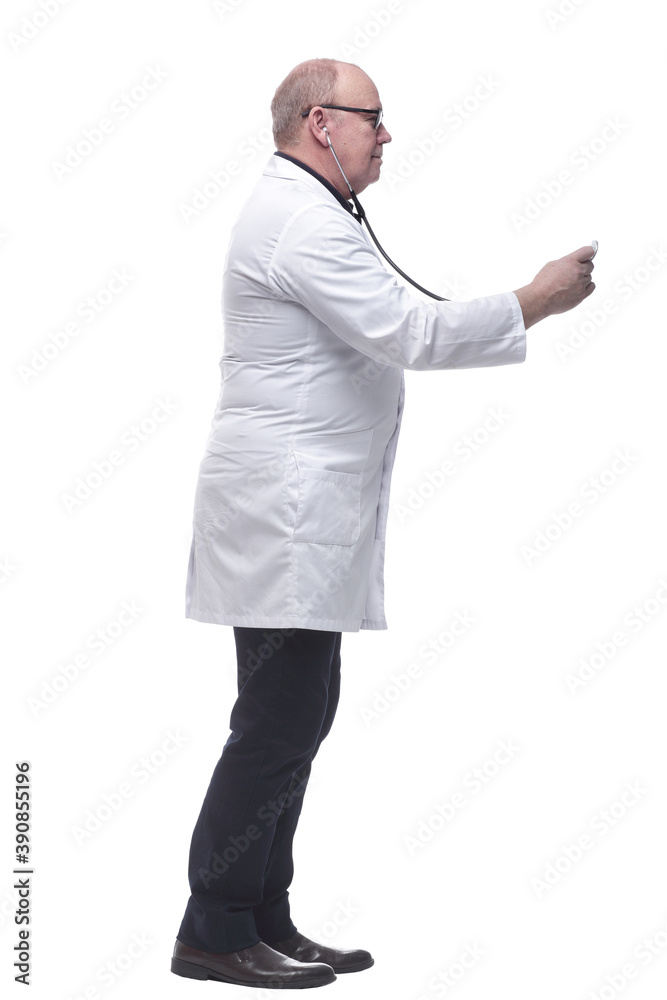 side view. experienced General practitioner with a stethoscope side view. experienced General practitioner with a stethoscope