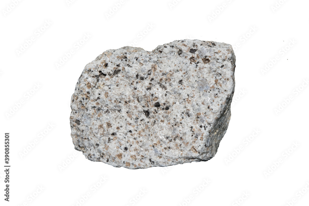 Specimen of Biotite Granite rock isolated on a white background. Specimen of Biotite Granite rock isolated on a white background.