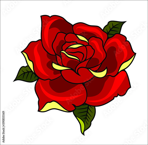 Fototapeta Naklejka Na Ścianę i Meble -  Scarlet rose in old school tattoo style, vector drawing