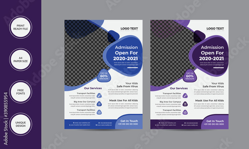 School admission flyer template. Kids back to school education poster, brochure cover layout