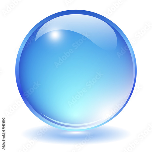 Blue transparent glass ball on white background