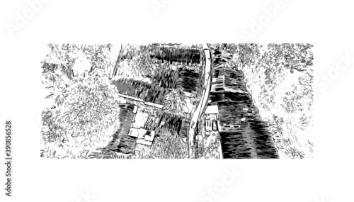 Building view with landmark of Chiang Mai is a city in mountainous northern Thailand. Hand drawn sketch illustration in vector.