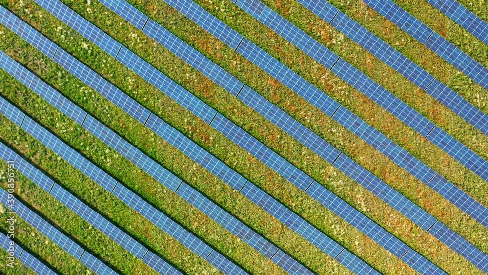 Aerial view of solar panels on field in summer Aerial view of solar panels on field in summer