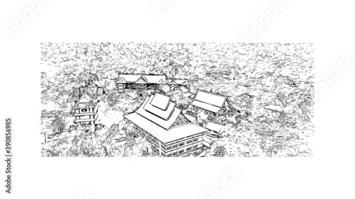 Building view with landmark of Chiang Mai is a city in mountainous northern Thailand. Hand drawn sketch illustration in vector.
