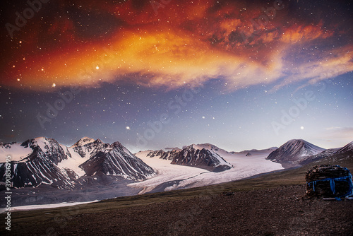 Stars of Altai Tavan Bogd national park in western part of Mongolia. photo