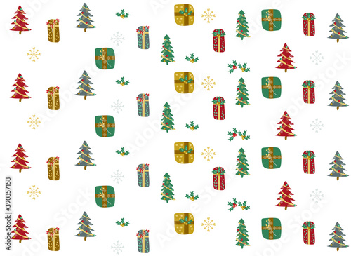 Christmas tree  gifts and toys  wreath  vector illustration of Christmas card