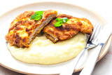 pork schnitzel with mashed potatoes