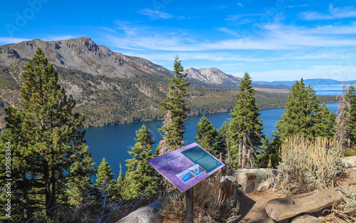 SOUTH LAKE TAHOE, CALIFORNIA, UNITED STATES - Oct 14, 2020: Interpretive sign at Angora Lookout viewpoint photo