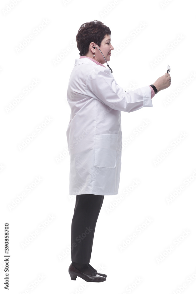 side view. female therapist with a stethoscope side view. female therapist with a stethoscope