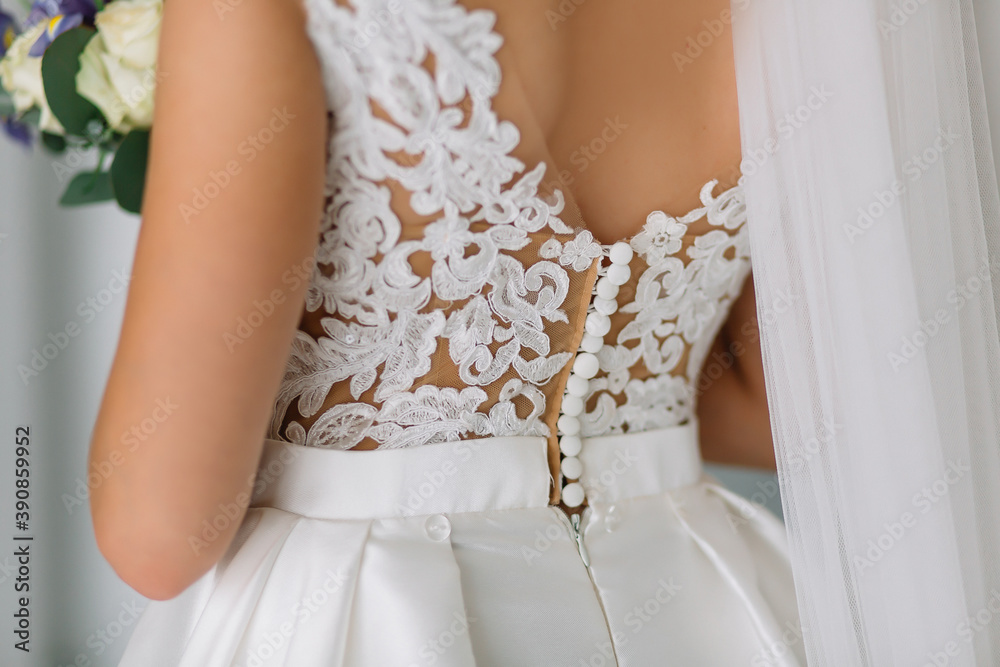 Bride in white wedding dress for ceremony