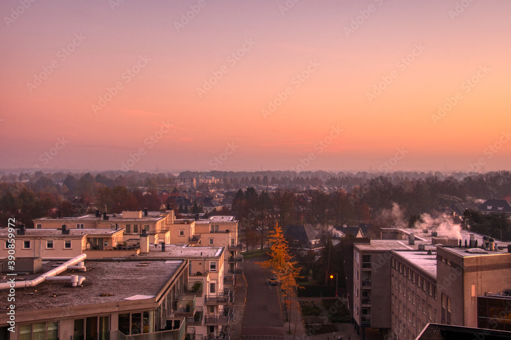 City vieuw from Weert at sunrise, photo made on 6 november 2020
