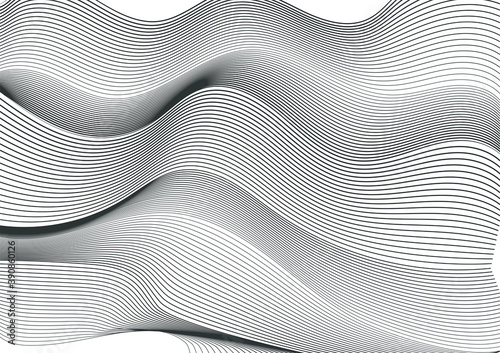 Vector abstract line pattern with waves. Curving distortion effect.