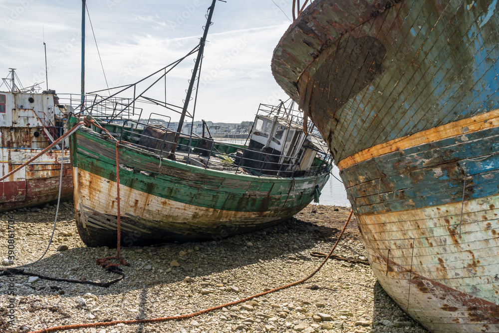 boat wreck, in the boat cemetery of Camaret, Brittany