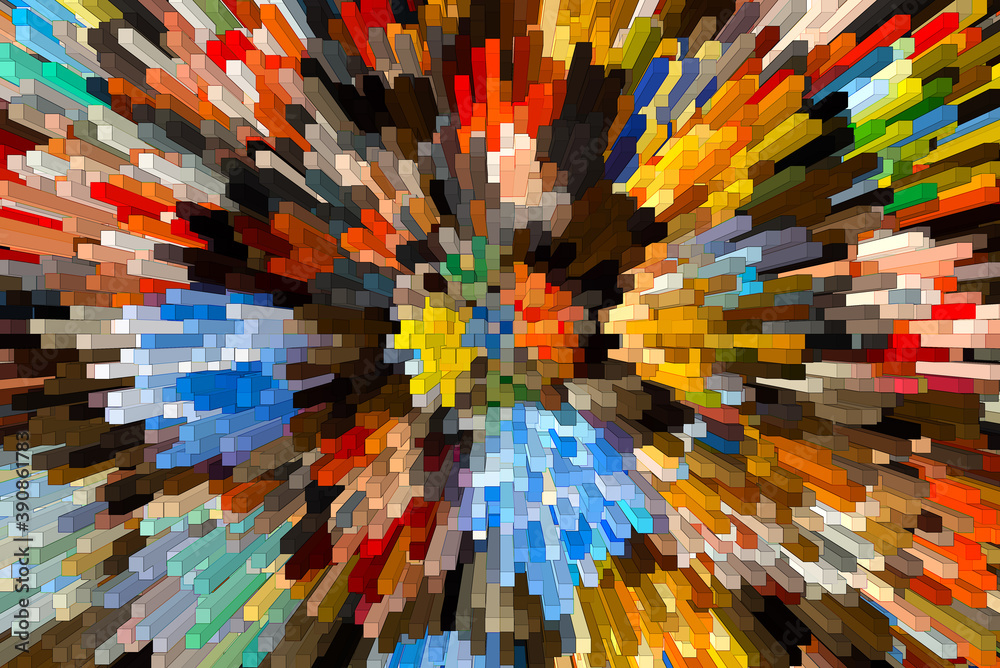 Digital art image elaborated from a photograph representing colored parallelepipeds seen from above. Digital art image elaborated from a photograph representing colored parallelepipeds seen from above.