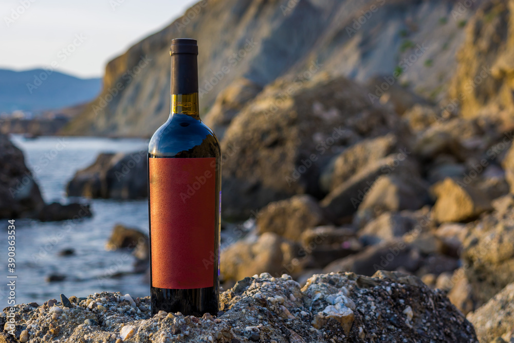 Bottle of wine at sea