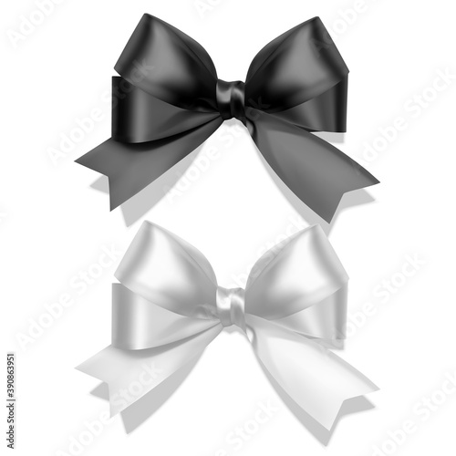 Set of Realistic bows, Ribbon of black and white colors isolated on white background. Vector eps 10 illustration