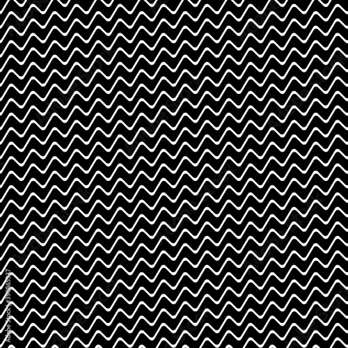 Zigzag lines seamless pattern. Angled jagged stripes ornament. Linear waves motif. Diagonal curves print. Striped background. Tilted broken line shapes wallpaper. Slanted wavy stripe figures. Vector.