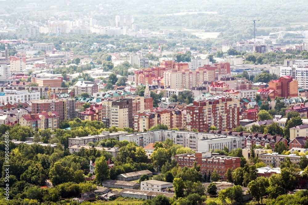 Aerial view of new elite district in the center of Ulyanovsk, Russia. Sunny september day. Aerial view of new elite district in the center of Ulyanovsk, Russia. Sunny september day.