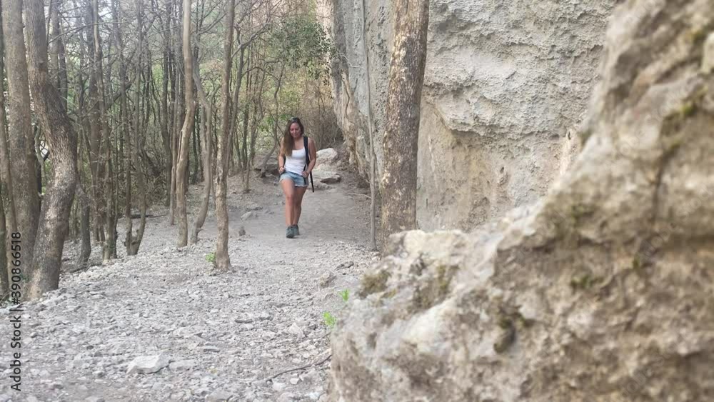 Attractive young Caucasian woman hiking in France Attractive young Caucasian woman hiking in France