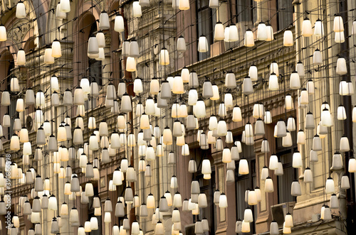 Background of decorative plastic lanterns-concept street holiday-decoration of the city
