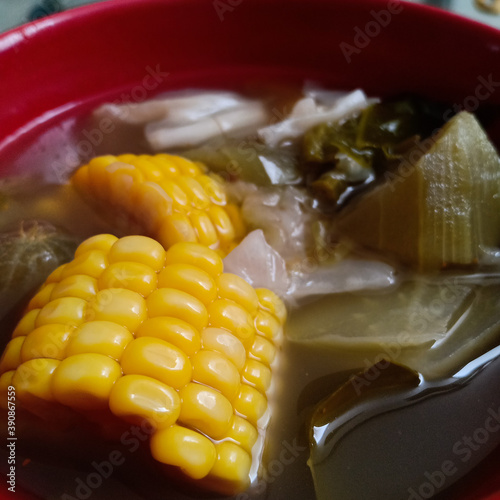 Sayur asem or sayur asam is an Indonesian vegetable soup. It is a popular Southeast Asian dish orginating from Sundanese cuisine, consisting of vegetables in tamarind soup. Very healthy and tasty food photo