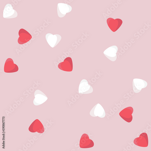 Seamless pattern of red and white hearts. Romantic drawing. For textiles or wrapping paper. Vector