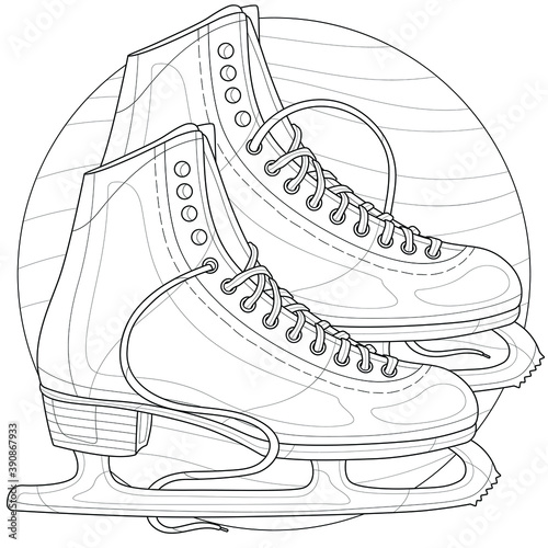 Skates.Coloring book antistress for children and adults. Illustration isolated on white background.Zen-tangle style.