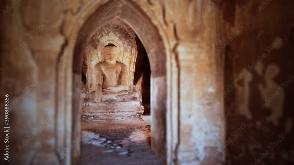 statue of sitting Buddha inside an untitled simple temple in Bagan Myanmar statue of sitting Buddha inside an untitled simple temple in Bagan Myanmar