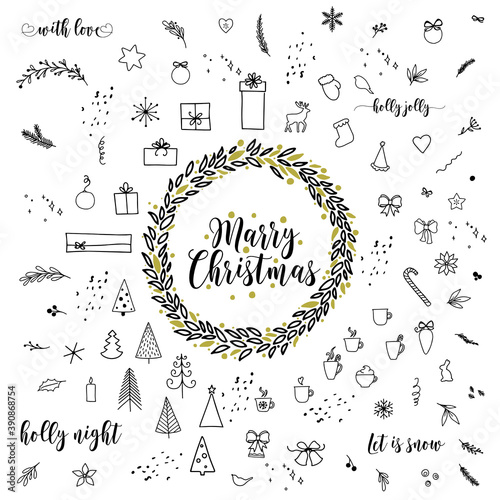 line art New year and Christmas