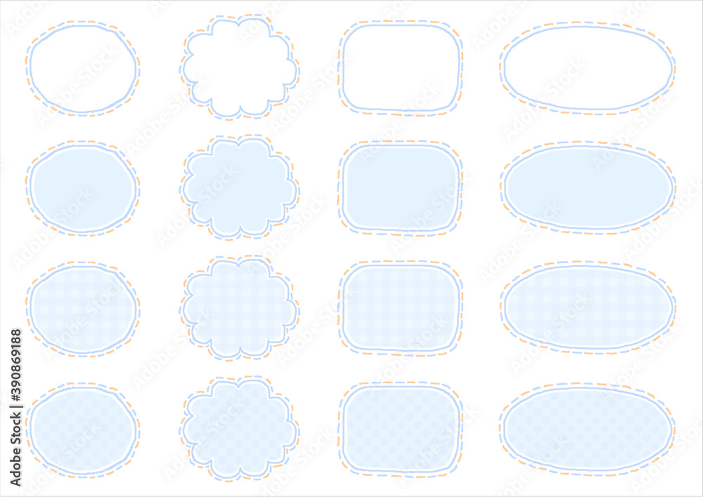 Set of light blue hand drawn frames with dotted line / Plaid / Polka dot (The inside are white base)