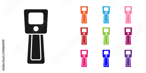 Black Digital contactless thermometer with infrared light icon isolated on white background. Set icons colorful. Vector.