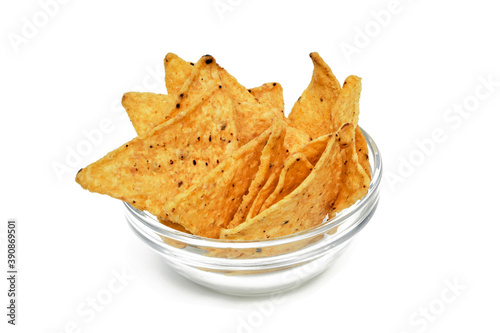 Corn chips on a white background. Quick snack.