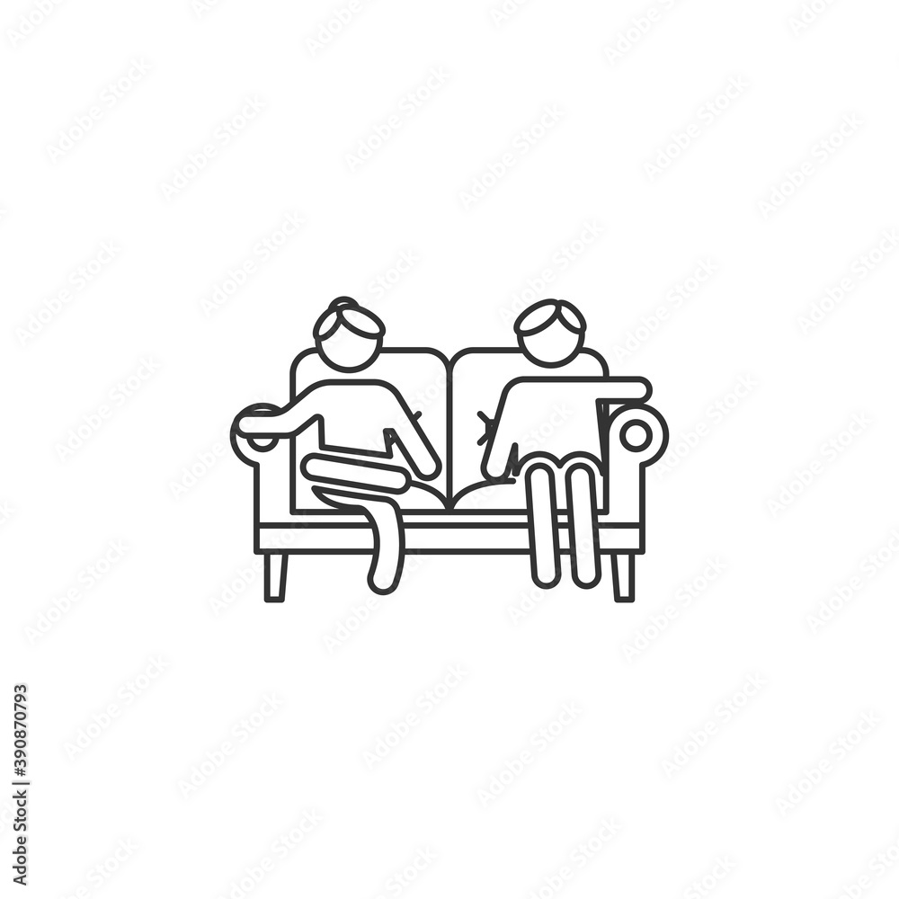 People sit on couch icon isolated on white background. Living room symbol modern, simple, vector, icon for website design, mobile app, ui. Vector Illustration