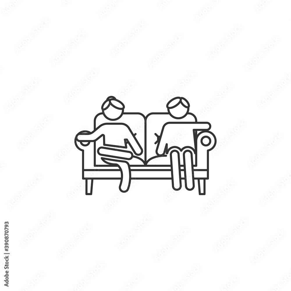 People sit on couch icon isolated on white background. Living room symbol modern, simple, vector, icon for website design, mobile app, ui. Vector Illustration People sit on couch icon isolated on white background. Living room symbol modern, simple, vector, icon for website design, mobile app, ui. Vector Illustration