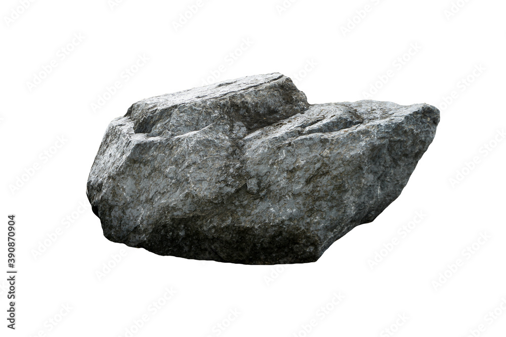 Fototapeta premium A Big stone for outdoor garden decoration isolated on white background. Limestone is a sedimentary rock.