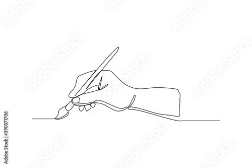 continuous line drawing hand holding painting brush. One line concept of creative artist work. Vector illustration
