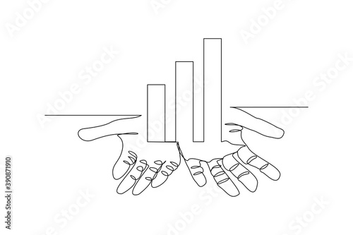 continuous line drawing hand show growth chart diagram. One line concept of business growing strategy. Vector illustration