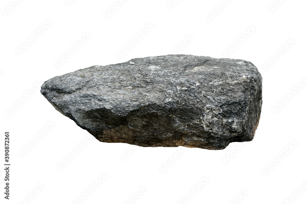 A Big stone for outdoor garden decoration isolated on white background. Limestone is a sedimentary rock.
