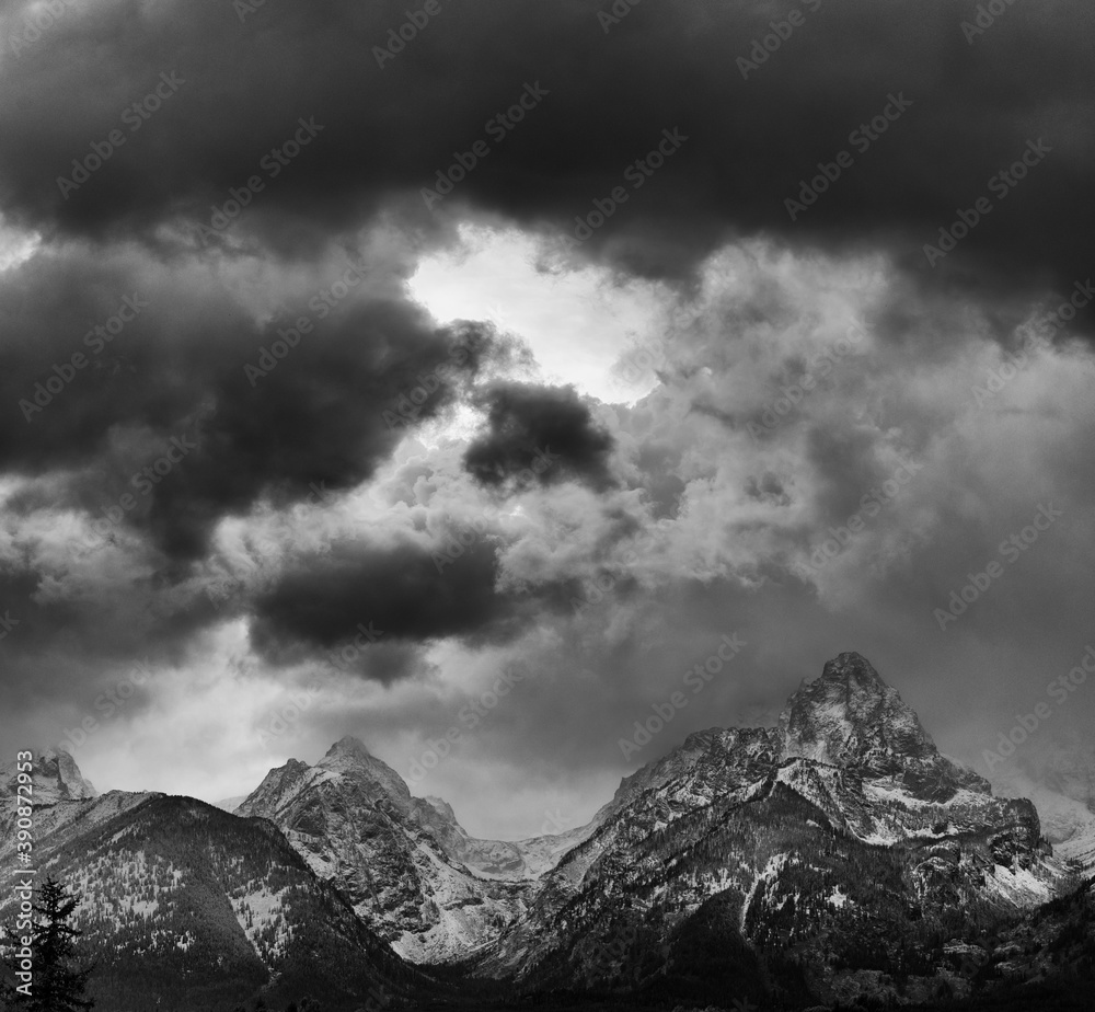 Clouds and Peaks, Grand Teton National Park, Wyoming, Usa, America