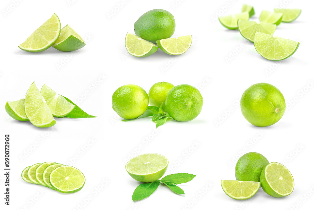 Collection of limes on a white background Collection of limes on a white background