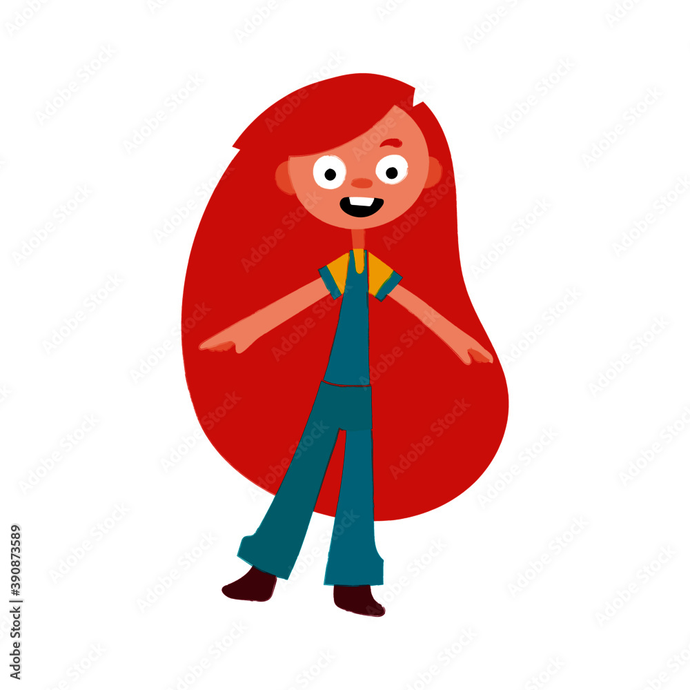 A sweet girl with open arms. vector drawing, Happy Kids Vector illustration. 