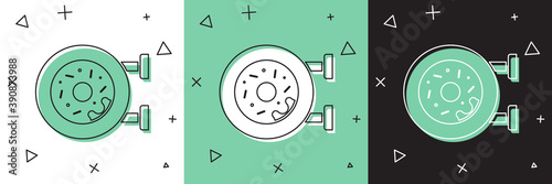 Set Donut with sweet glaze icon isolated on white and green, black background. Vector.
