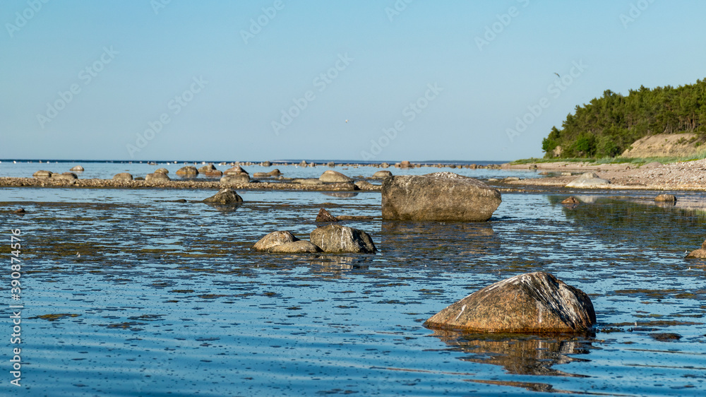 beautiful Baltic Sea coast with boulders, Saaremaa Island, Estonia